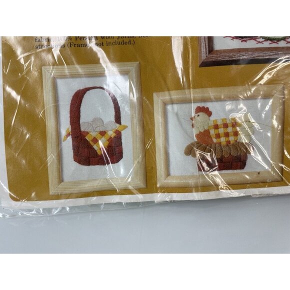 Vintage 1982 The Creative Circle Crewel Kit #205 Chicken & Eggs Pure Wool 5x7 - Picture 3 of 9